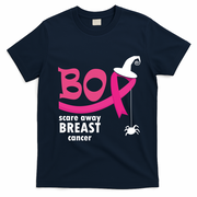 Boo Scare Away Breast Cancer Awareness Spooky T-Shirt - Navy Blue