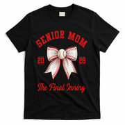 Baseball Senior Mom Coquette Bow Class Of 2026 Final Inning T-Shirt - Black