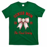 Baseball Senior Mom Coquette Bow Class Of 2026 Final Inning T-Shirt - Green