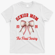 Baseball Senior Mom Coquette Bow Class Of 2026 Final Inning T-Shirt - White