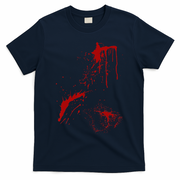 Blood Splatter Spatter Fake Bloody Halloween Zombie Victim T-Shirt - Navy Blue