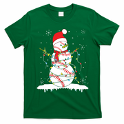 Baseball Snowman Santa Hat Christmas Baseball Player Gift T-Shirt - Irish Green