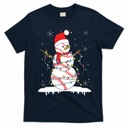 Baseball Snowman Santa Hat Christmas Baseball Player Gift T-Shirt - Navy Blue