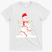 Baseball Snowman Santa Hat Christmas Baseball Player Gift T-Shirt - White