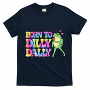 Born To Dilly Dally Playful Frog Fun T-Shirt - Navy Blue