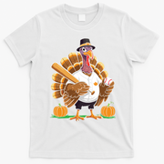 Baseball Turkey Pilgrim Thanksgiving Pumpkin Meaningful Gift T-Shirt - White