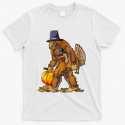 Bigfoot Turkey Thanksgiving Funny Holiday T-Shirt - White