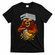 Bear With Cheese Grater Hat And Sunglasses T-Shirt - Black