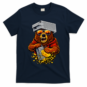 Bear With Cheese Grater Hat And Sunglasses T-Shirt - Navy Blue