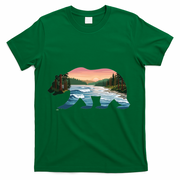 Bear Wildlife Nature River National Park Sunset  T-Shirt - Green