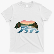 Bear Wildlife Nature River National Park Sunset  T-Shirt - White