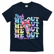 Bruh We Out Tie Dye Happy Last Day Of School Coquette Bow T-Shirt - Navy