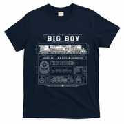 Big Boy 4000 Blueprint Steam Locomotive Train T-Shirt - Navy Blue