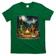 Camping Aliens Bigfoot UFO Campfire Adventure T-Shirt - Irish Green