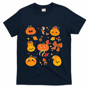 Cute Autumn Fall Pumpkins Ribbons Bows T-Shirt - Navy