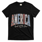 Cute America Land Of The Free Patchwork Varsity Style T-Shirt - Black