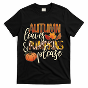 Cute Autumn Leaves And Pumpkins Please T-Shirt - Black