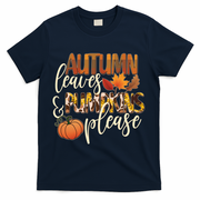 Cute Autumn Leaves And Pumpkins Please T-Shirt - Navy