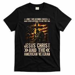 Christian American Veteran Patriotic Memorial Jesus Gift T-Shirt - Black