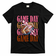 Coquette Bow American Football Game Day Thanksgiving Autumn T-Shirt - Black
