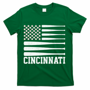 Cincinnati Baseball Bat American Flag T-Shirt - Green