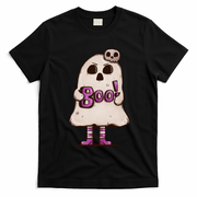 Cute Boo Creepy Scary Skull Skeleton T-Shirt - Black