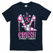 Crush Breast Cancer Awareness Bling Pink Ribbon T-Shirt - Navy Blue