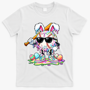 Cool Baseball Drip Bunny Rabbit Easter T-Shirt - White