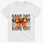 Coquette Bow Game Day American Football Autumn Thanksgiving T-Shirt - White