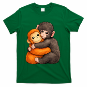 Cute Baby Monkey Punch Plush Hugging T-Shirt - Green