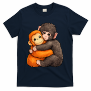 Cute Baby Monkey Punch Plush Hugging T-Shirt - Navy