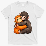 Cute Baby Monkey Punch Plush Hugging T-Shirt - White
