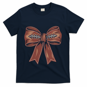 Coquette Bow Pumpkin American Football Autumn Thanksgiving T-Shirt - Navy