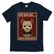 Ch Ch Ch Meow Meow Scary Halloween Cat Horror Slasher Movie T-Shirt - Navy Blue