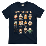 Coffee Cats Cute Cat Inspired Funny T-Shirt - Navy Blue