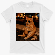 Cool Cat Drinking Iced Coffee with Sunglasses T-Shirt - White