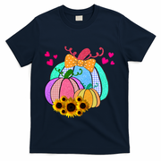 Colorful Cute Halloween Sunflower Pumpkin T-Shirt - Navy