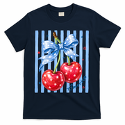 Cute Coquette Patriotic USA America Red White Blue Cherries T-Shirt - Navy