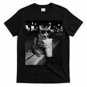 Cool Cat with Iced Coffee Sunglasses Fan Art T-Shirt - Black