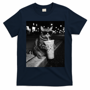 Cool Cat with Iced Coffee Sunglasses Fan Art T-Shirt - Navy Blue