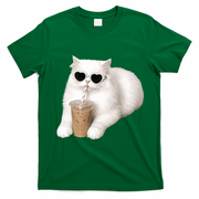 Cool Cat with Heart Sunglasses and Iced Coffee T-Shirt - Irish Green
