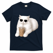 Cool Cat with Heart Sunglasses and Iced Coffee T-Shirt - Navy Blue
