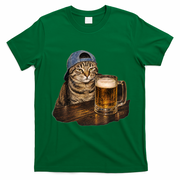 Cool Cat with Beer and Cap Fun Graphic T-Shirt - Irish Green