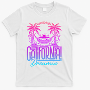 California Dreamin Colorful 1990s Retro T-Shirt - White