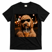 Cool Dog Sipping Iced Coffee with Sunglasses T-Shirt - Black