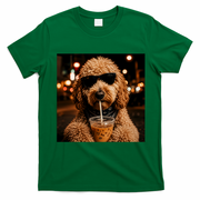Cool Dog Sipping Iced Coffee with Sunglasses T-Shirt - Irish Green