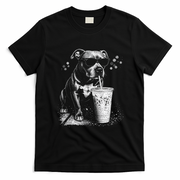 Cool Dog Sunglasses Drinking Ice Coffee Graphic T-Shirt - Black