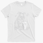 Cool Dog Sunglasses Drinking Ice Coffee Graphic T-Shirt - White