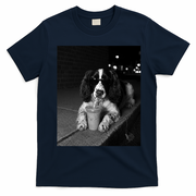 Cool Dog with Sunglasses and Iced Coffee Vibes T-Shirt - Navy Blue