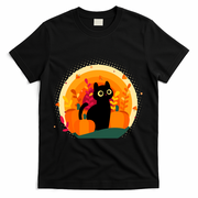 Cute Fall Autumn Lover Black Cat And Pumpkins T-Shirt - Black